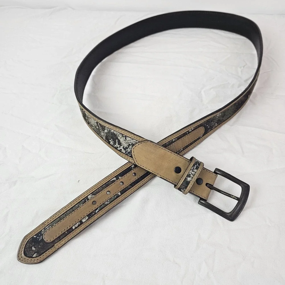 Tan and Camo Mens Leather Belt Size 44 Outdoor Hunting Casual Country